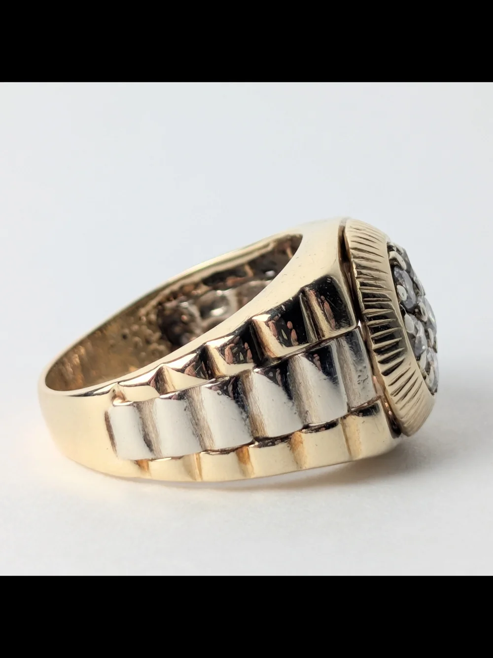 Two Tone 14k Men's Rolex 0.5 carat diamonds   Cluster Ring 9.3gr heirloom sz 9.5